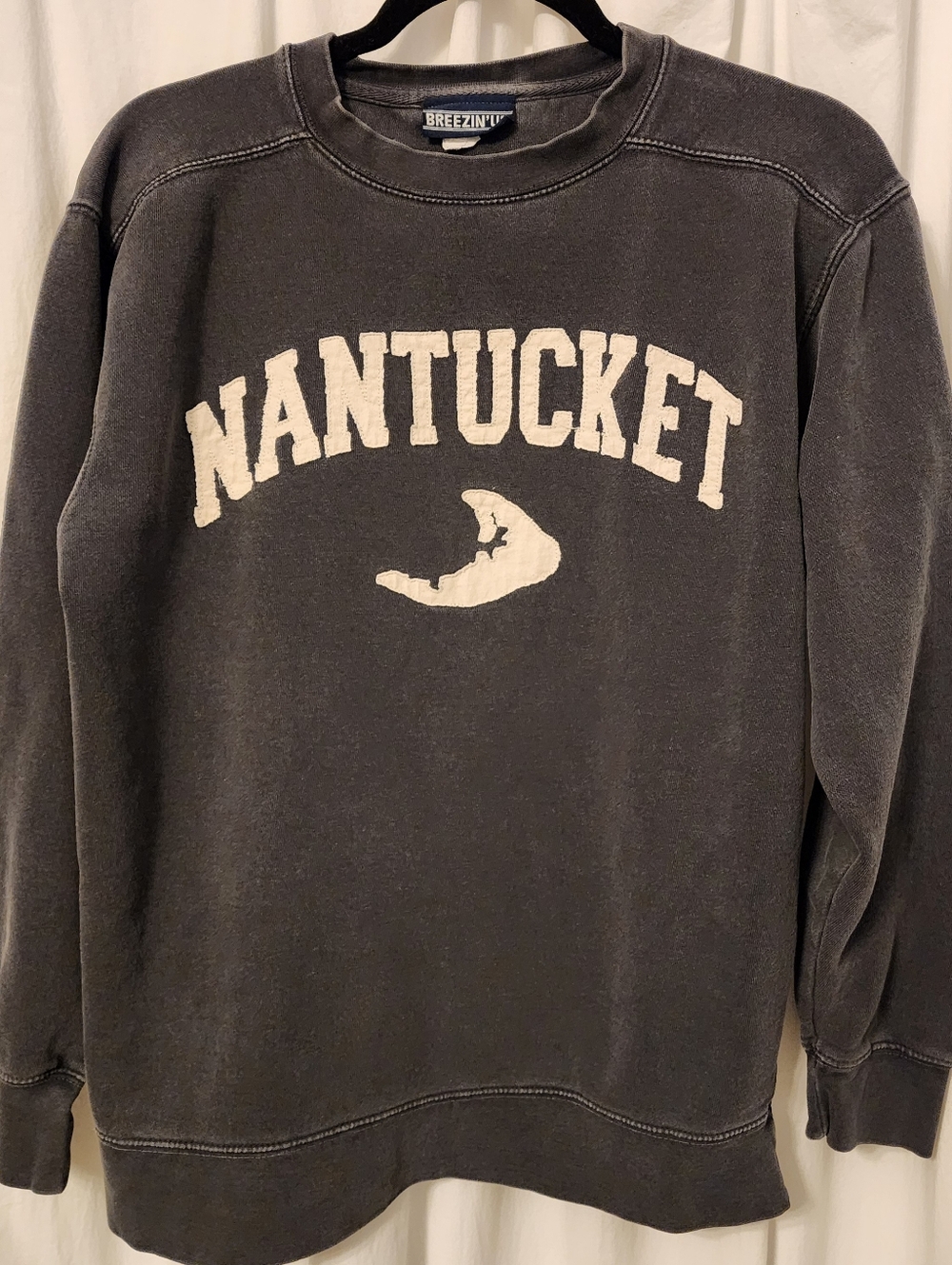 Vintage Nantucket Mass Breezin' Up Sweatshirt Pullover Crewneck Small Blue Grey